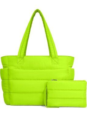 Women's 01 GreenTravel lightweight Puffy Tote Handbag Quilted Shoulder Bag